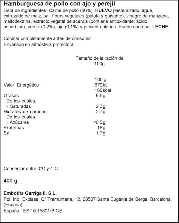 E.GARRIGA HAMBURGUESA POLLSTRE ALL/JULIVERT 400 G