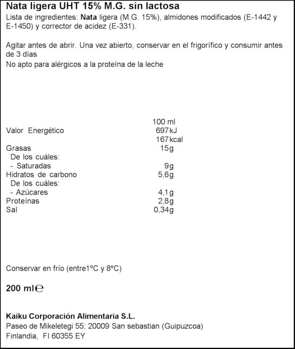 KAIKU NATA LIQUIDA CUINA S/LACTOSA 200ML