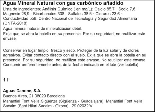 FONT VELLA AIGUA MINERAL AMB GAS 1L