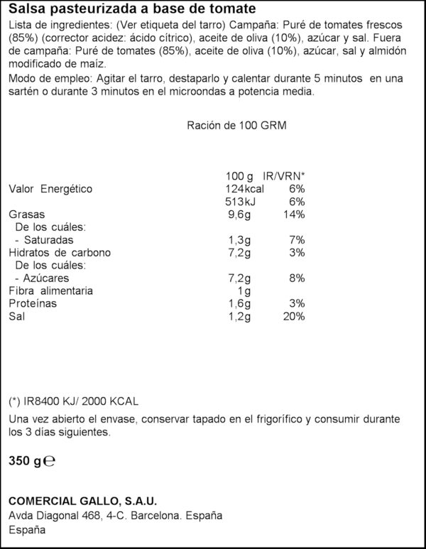 GALLO SALSA TOMAQUET ARTESANA 350GR