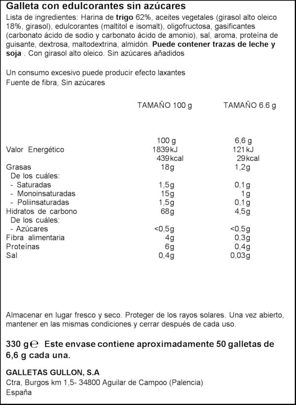 GULLON GALETES DIET NATURE DORADA 330G