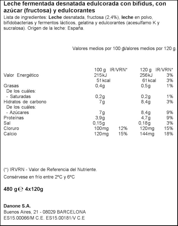 DANONE ACTIVIA IOGURT NATURAL EDULCORANT 0% 4X120GR