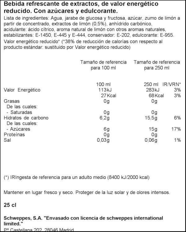 SCHWEPPES LLIMONA ORIGINAL 25CL