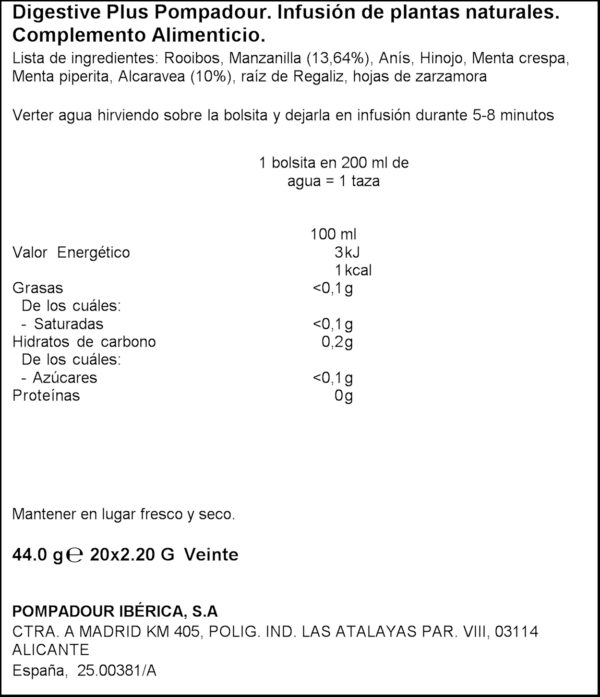POMPADOUR INFUSIO DIGESTIVE X20