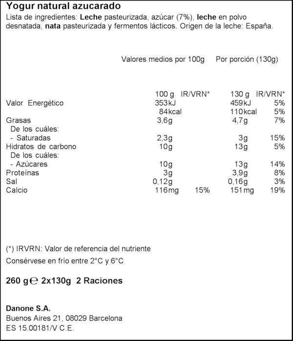 DANONE IOGURT ENSUCRAT 2X135GR