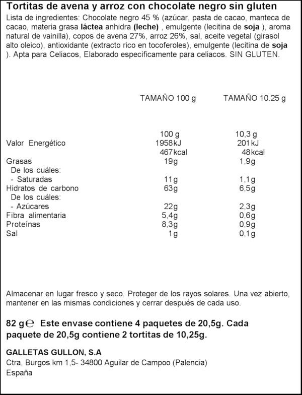 GULLON TORTITAS DE CIVADA ARROS I XOCO 82GR