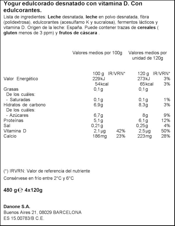 DANONE VITALINEA IOGURT CREMOS NATURAL 4X125GR