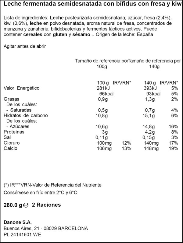 DANONE ACTIVIA IOGURT LIQUID MADUIXA/KIWI 280GR