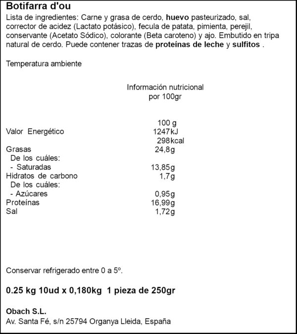 OBACH BOTIFARRA D`OU 260GR