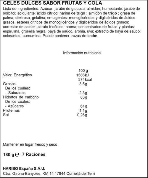 HARIBO PAILLE PIK 180GR
