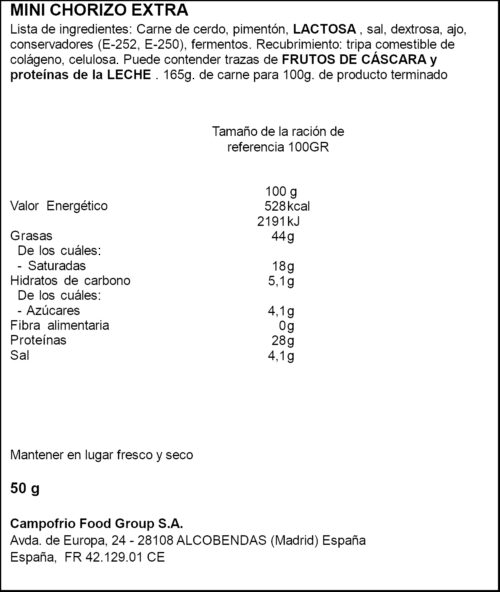 CAMPOFRIO SNACK'IN MINI XORIÇO 50GR