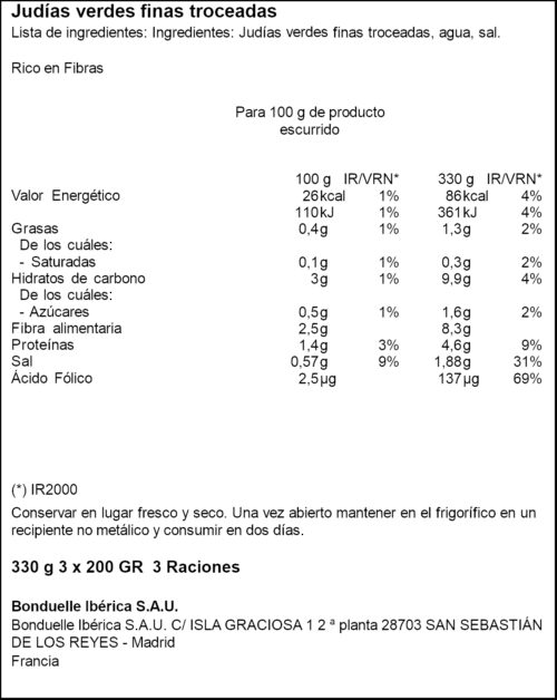 BONDUELLE MONGETA VERDA TROSSOS 3X110GR