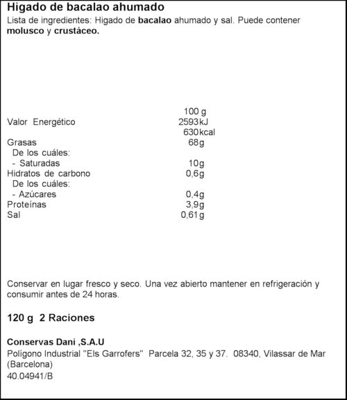 DANI FETGE DE BACALLÀ FUMAT 120GR
