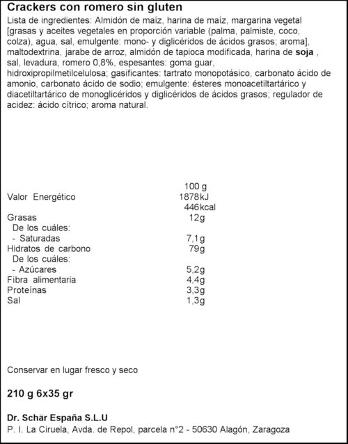 SCHAR CRACKERS ROMANÍ S/GLUTEN 210GR
