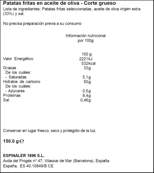 ESPINALER PATATES FREGIDES GRUIXUDES 150GR