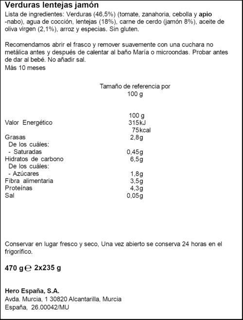 HERO COMPOTA LLENTIES AMB VERDURES 2X235