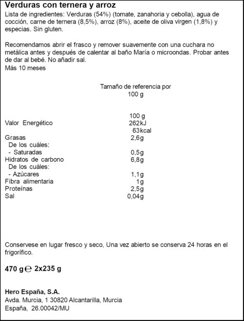 HERO COMPOTA VERDURES VEDELLA ARROS 2X235