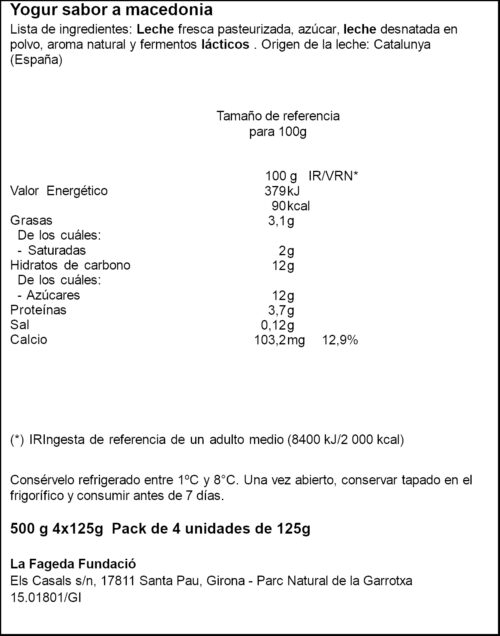 LA FAGEDA IOGURT MACEDÒNIA 4X125GR