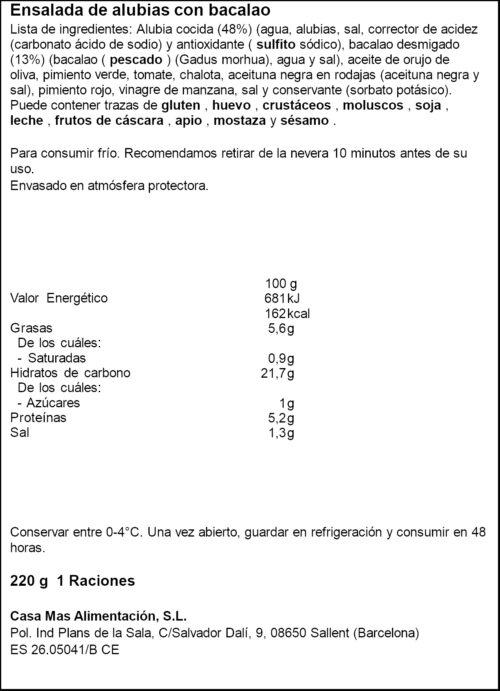 CASA MAS EMPEDRAT A/BACALLA 220GR