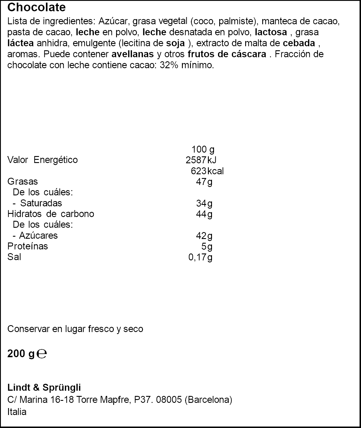 LINDOR CORNET DE XOCOLATA AMB LLET 200GR