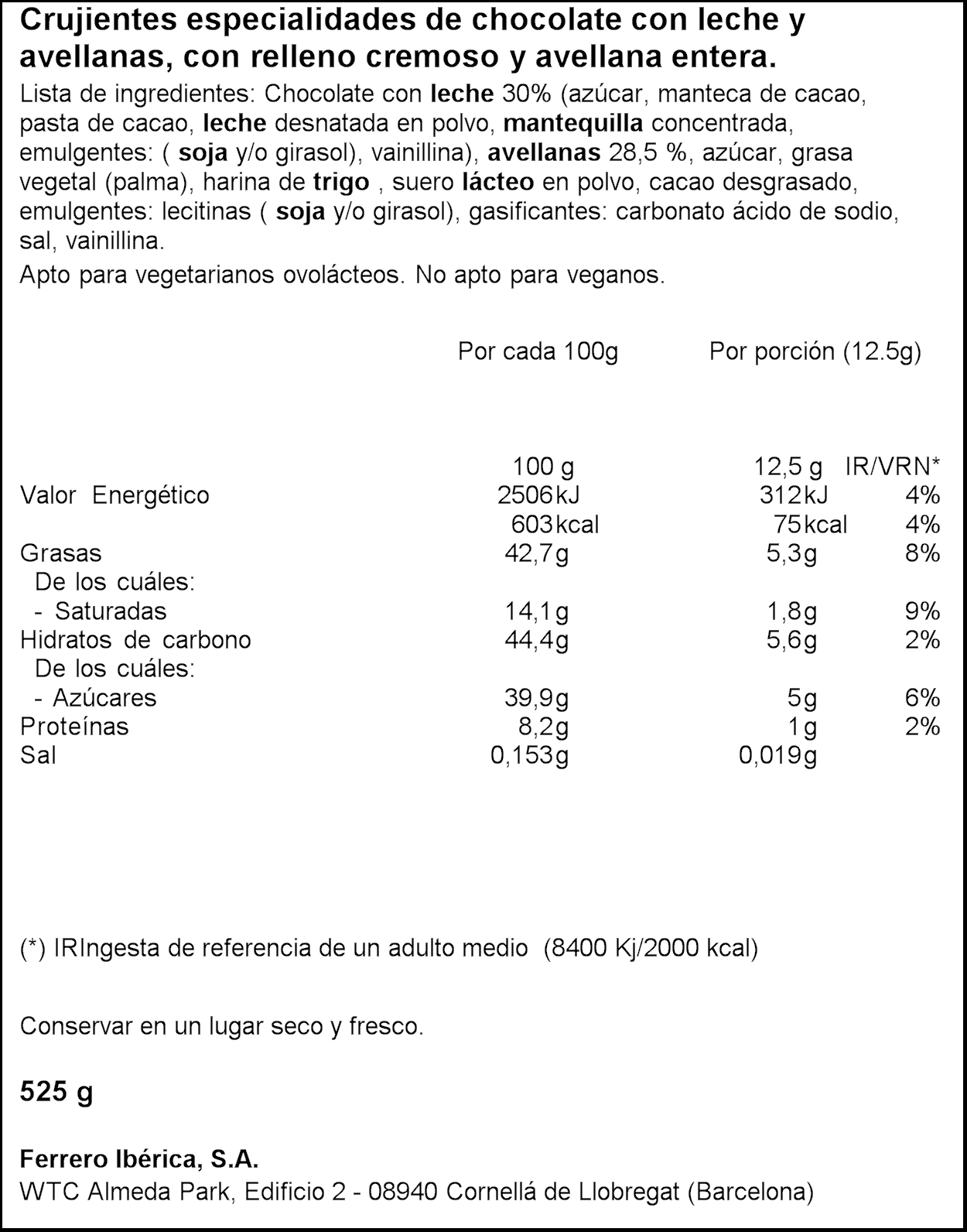 FERRRERO ROCHER BOMBONS DE XOCOLATA AMB AVELLANES 42X525GR