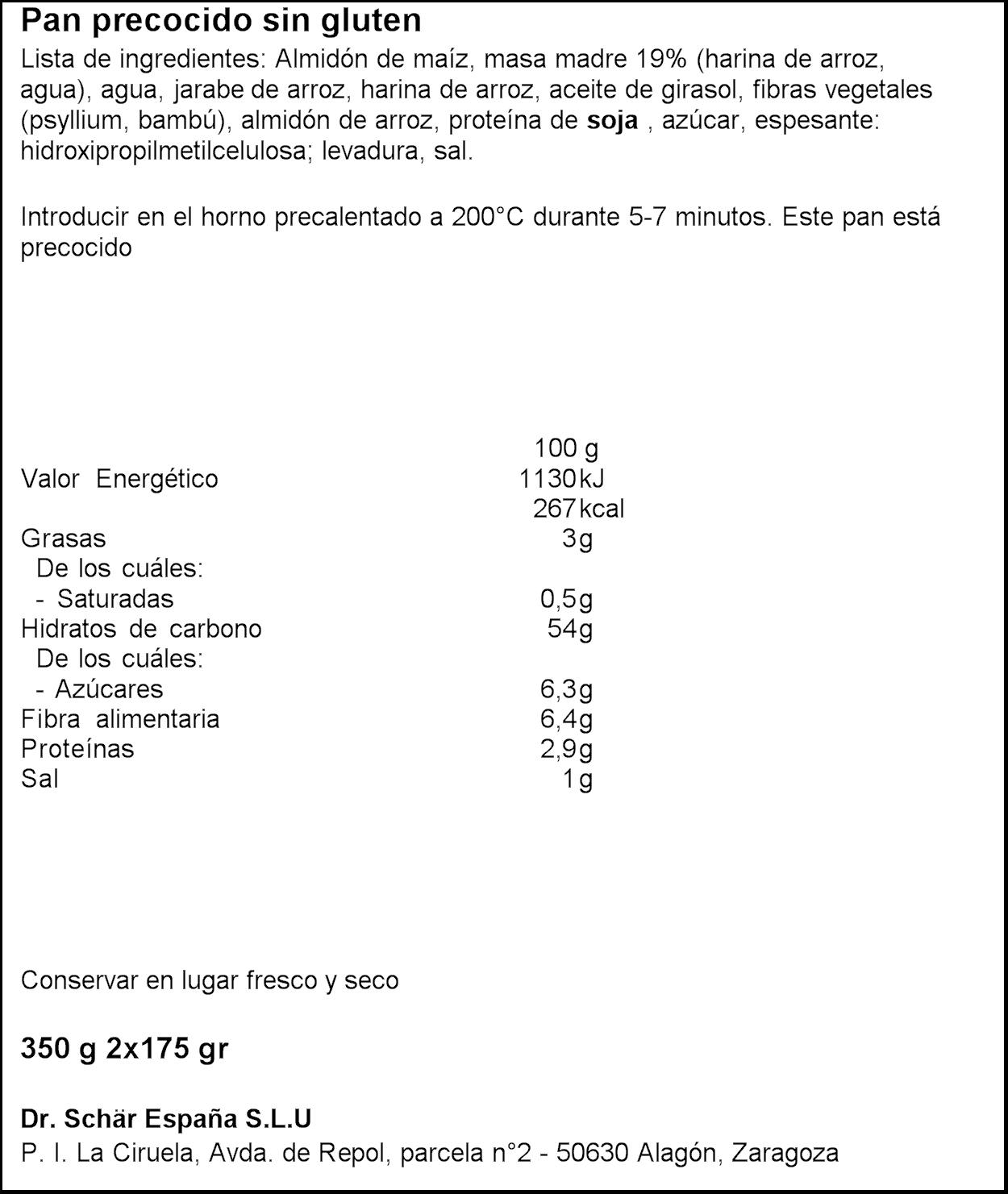 SCHAR BAGUETTE S/GLUTEN 2X175GR