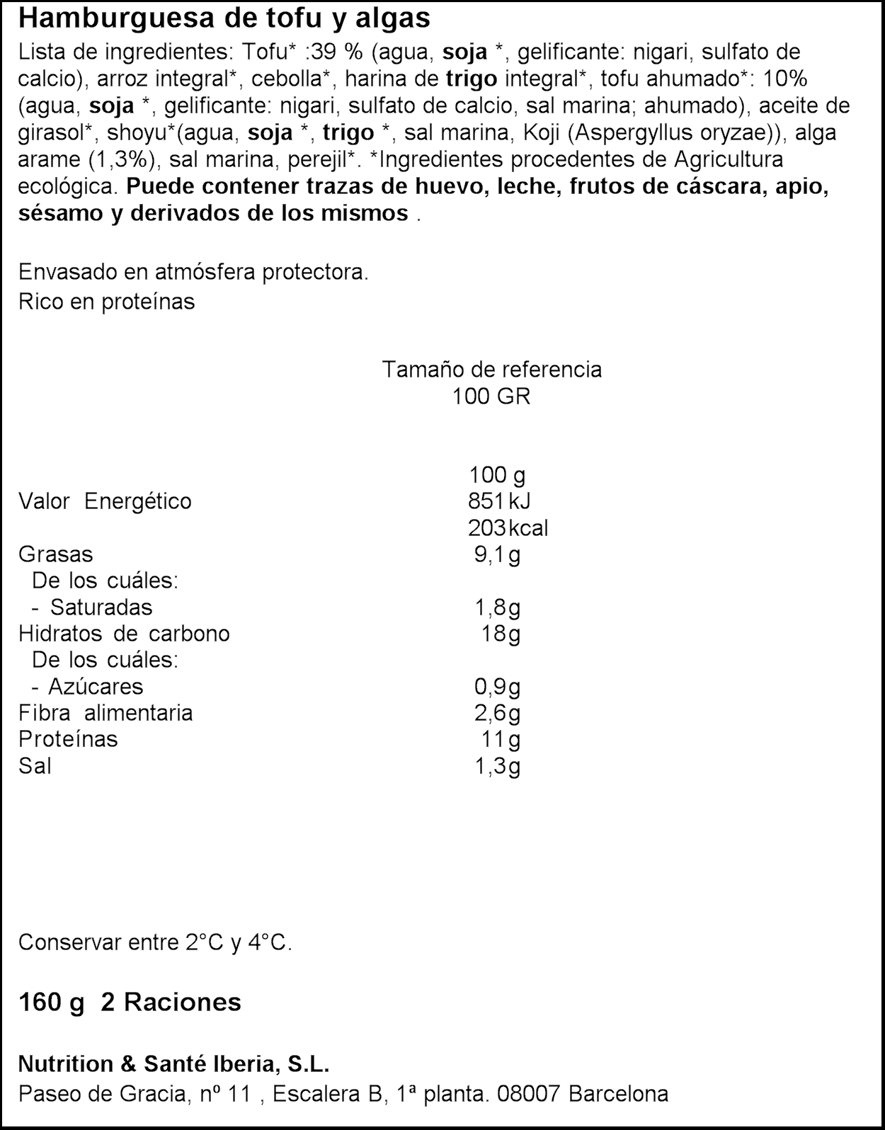 GERBLE BIO HAMBURGUESA TOFU&ALGUES 160GR